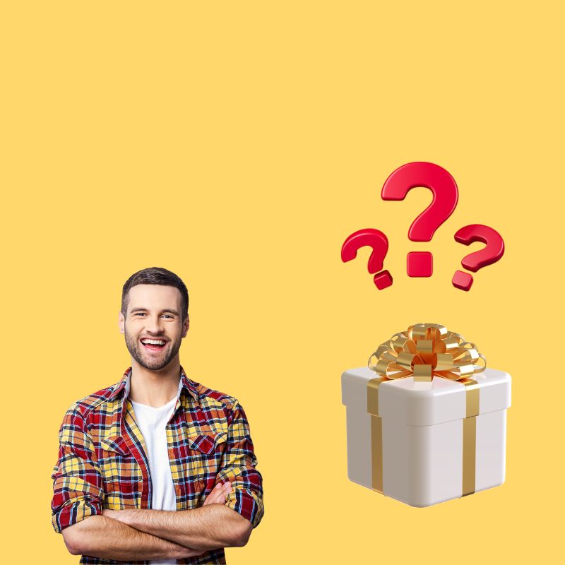 homme avec un cadeau à coté de lui