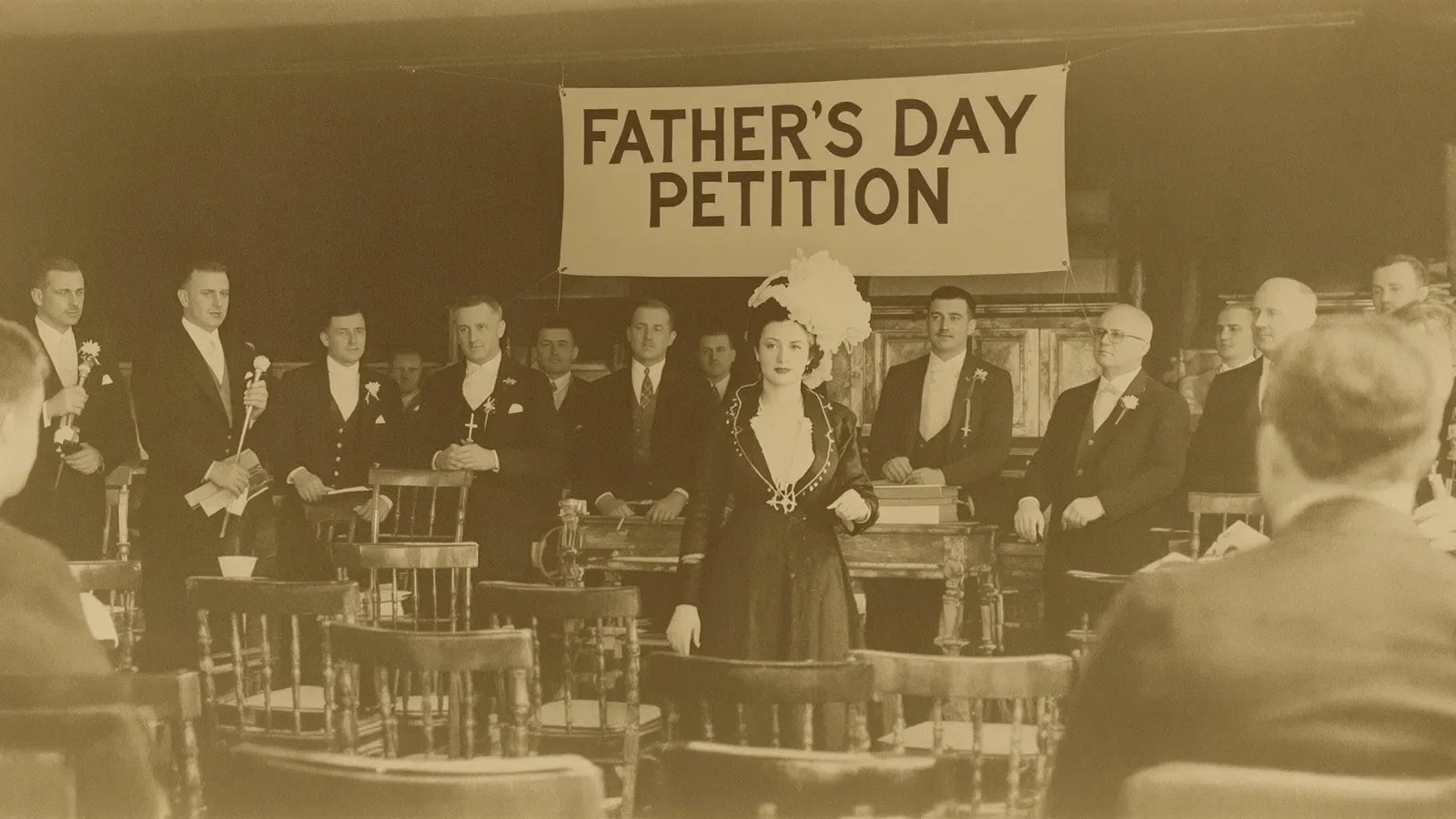 image d'une femme entourée d'hommes pendant la fête des pères