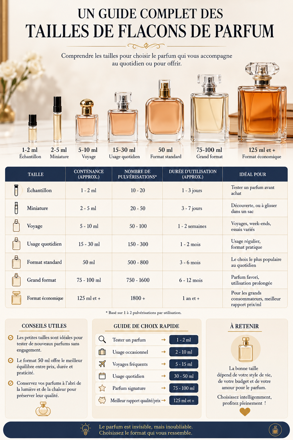 Un guide complet des tailles de flacons de parfum