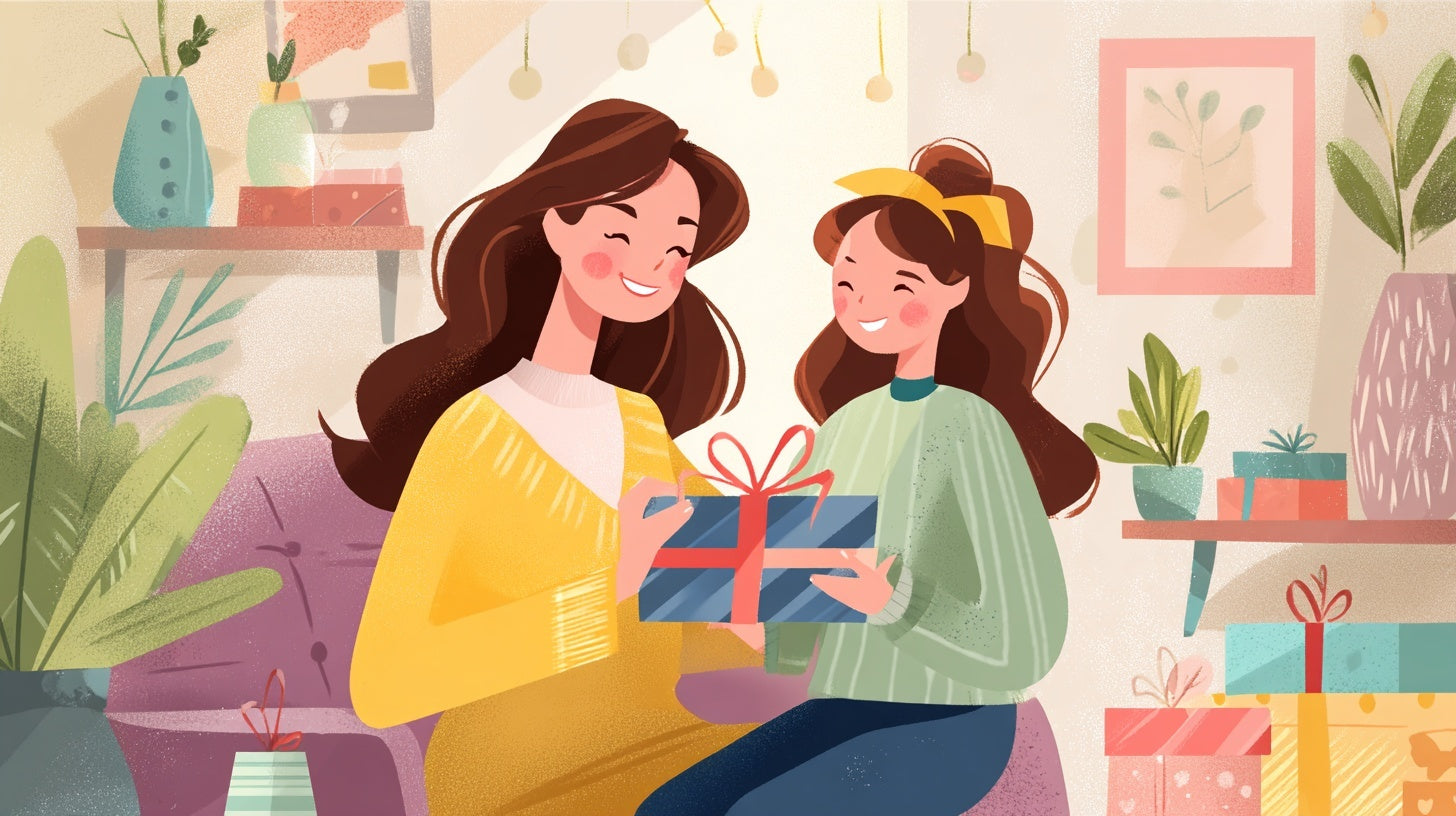 marraine qui reçoit un cadeau de sa filleule