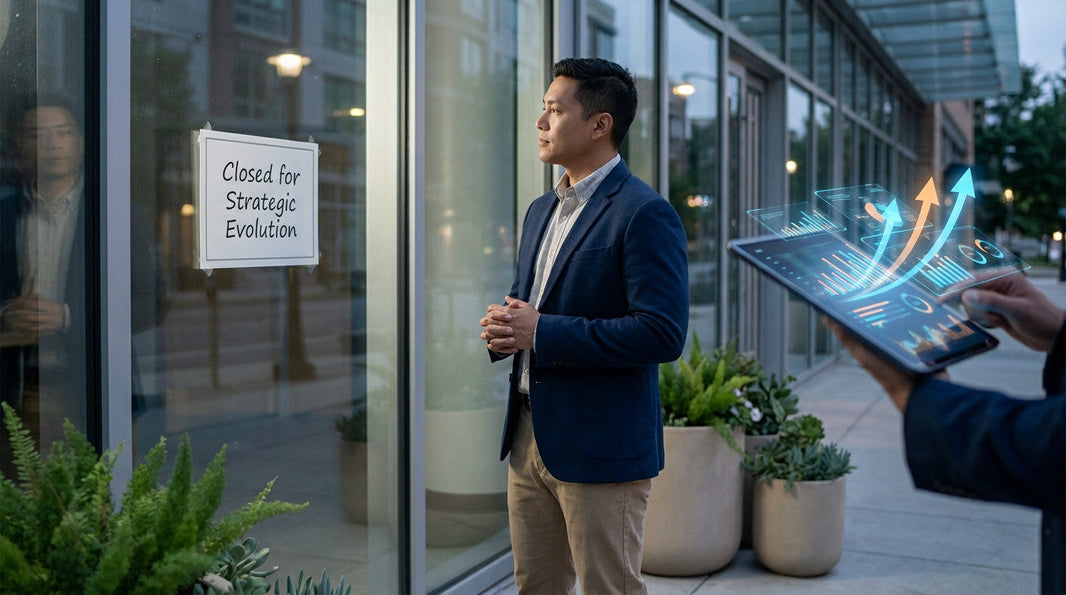 personne qui se tient devant un magasin fermé