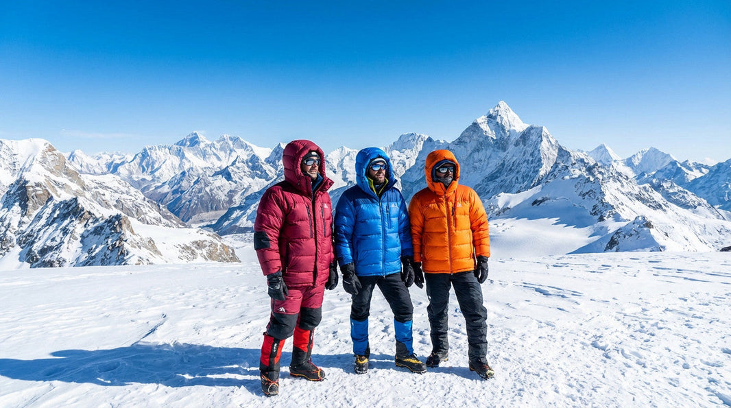3 personnes en doudoune en montagne