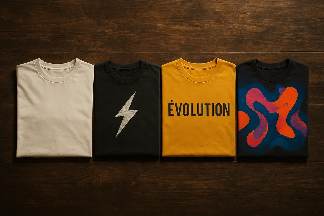 photo de t-shirts colorés illustrant l'histoire des t-shirts