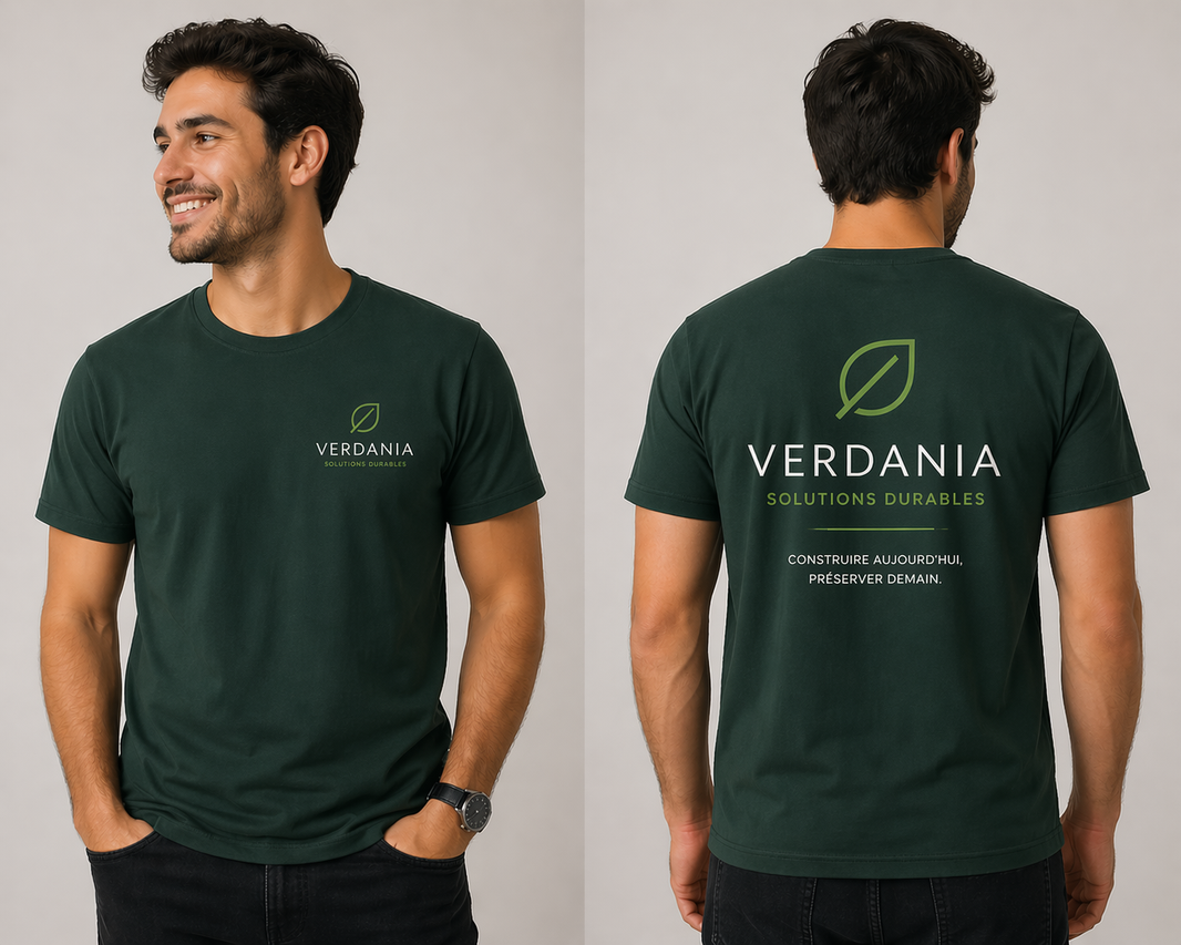 homme portant un t-shirt personnalisé avec le logo de son entreprise