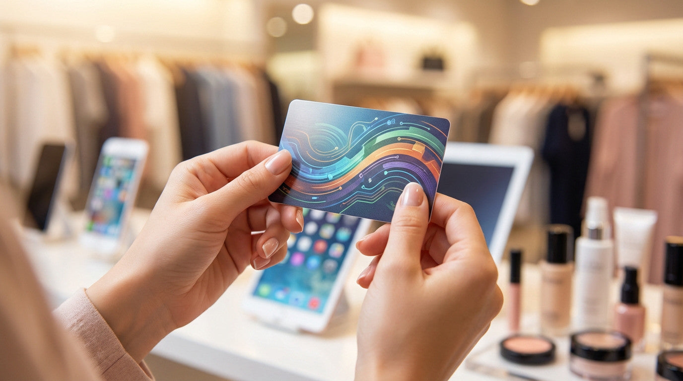 Personne qui tient dans ses mains une carte cadeaux