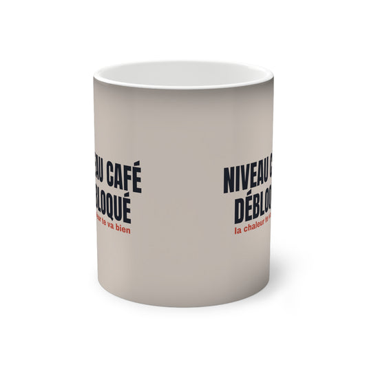 Mug magique Niveau café débloqué – message révélé à la chaleur — coloris noir