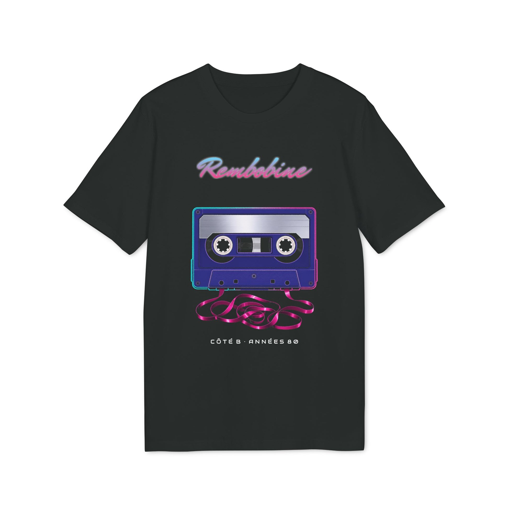 T-shirt rétro Rembobine – cassette années 80 — coloris noir