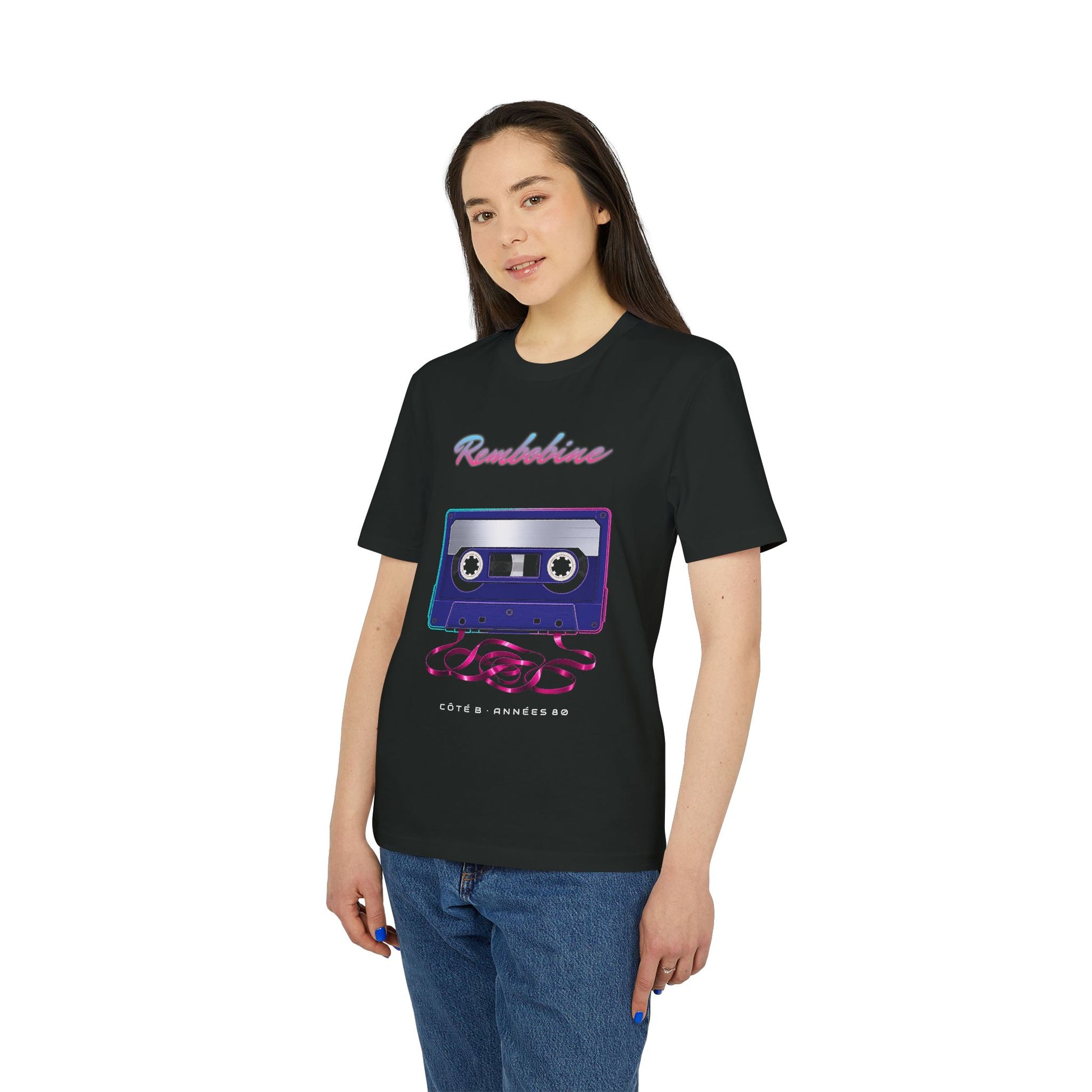 T-shirt rétro Rembobine – cassette années 80 — coloris noir (vue 2)