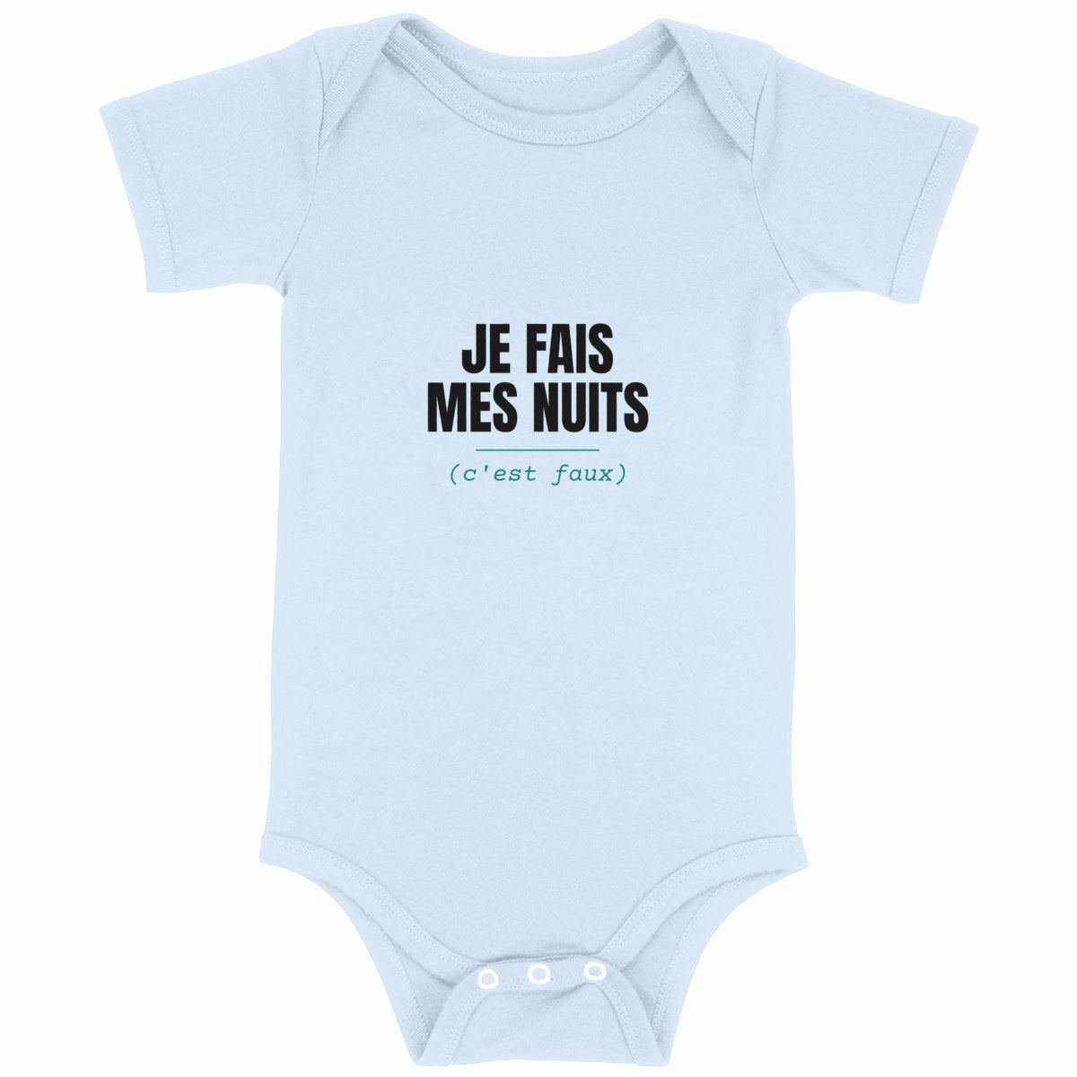 Body bébé rigolo – Je fais mes nuits (c'est faux) - face_bleu