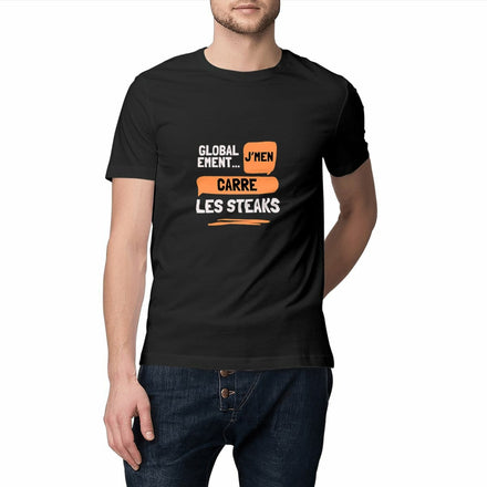 Tee-shirt humour décalé "J'm'en carre les steaks"